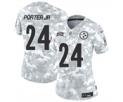 Women's Pittsburgh Steelers #24 Joey Porter Jr. 2024 F.U.S.E Arctic Camo Salute To Service Limited Stitched Football Jersey