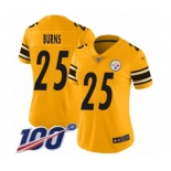 Women's Pittsburgh Steelers #25 Artie Burns Limited Gold Inverted Legend 100th Season Football Jersey