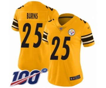 Women's Pittsburgh Steelers #25 Artie Burns Limited Gold Inverted Legend 100th Season Football Jersey