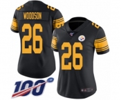 Women's Pittsburgh Steelers #26 Rod Woodson Limited Black Rush Vapor Untouchable 100th Season Football Jersey