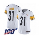 Women's Pittsburgh Steelers #31 Justin Layne White Vapor Untouchable Limited Player 100th Season Football Jersey