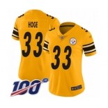 Women's Pittsburgh Steelers #33 Merril Hoge Limited Gold Inverted Legend 100th Season Football Jersey