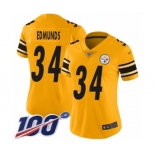 Women's Pittsburgh Steelers #34 Terrell Edmunds Limited Gold Inverted Legend 100th Season Football Jersey