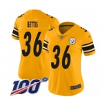 Women's Pittsburgh Steelers #36 Jerome Bettis Limited Gold Inverted Legend 100th Season Football Jersey