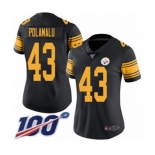 Women's Pittsburgh Steelers #43 Troy Polamalu Limited Black Rush Vapor Untouchable 100th Season Football Jersey