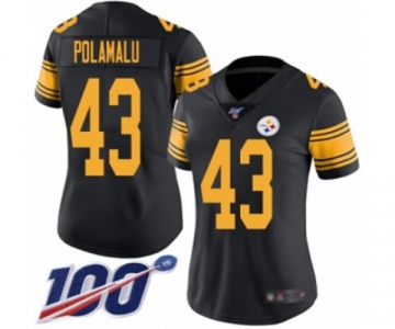 Women's Pittsburgh Steelers #43 Troy Polamalu Limited Black Rush Vapor Untouchable 100th Season Football Jersey