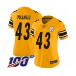 Women's Pittsburgh Steelers #43 Troy Polamalu Limited Gold Inverted Legend 100th Season Football Jersey