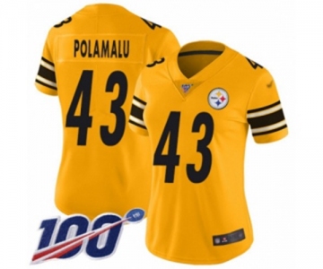 Women's Pittsburgh Steelers #43 Troy Polamalu Limited Gold Inverted Legend 100th Season Football Jersey