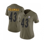 Women's Pittsburgh Steelers #43 Troy Polamalu Limited Olive 2017 Salute to Service Football Jersey