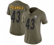 Women's Pittsburgh Steelers #43 Troy Polamalu Limited Olive 2017 Salute to Service Football Jersey