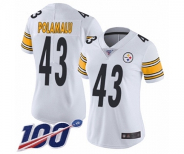 Women's Pittsburgh Steelers #43 Troy Polamalu White Vapor Untouchable Limited Player 100th Season Football Jersey