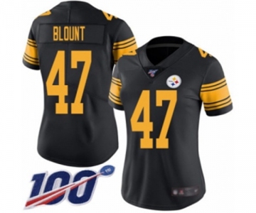 Women's Pittsburgh Steelers #47 Mel Blount Limited Black Rush Vapor Untouchable 100th Season Football Jersey