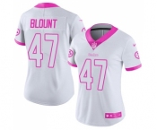 Women's Pittsburgh Steelers #47 Mel Blount Limited White Pink Rush Fashion Football Jersey