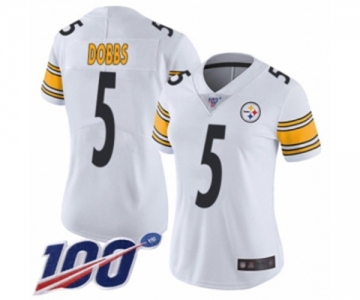 Women's Pittsburgh Steelers #5 Joshua Dobbs White Vapor Untouchable Limited Player 100th Season Football Jersey