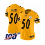 Women's Pittsburgh Steelers #50 Ryan Shazier Limited Gold Inverted Legend 100th Season Football Jersey