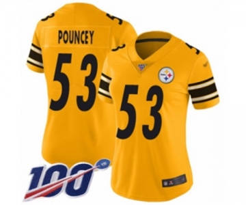 Women's Pittsburgh Steelers #53 Maurkice Pouncey Limited Gold Inverted Legend 100th Season Football Jersey