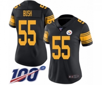 Women's Pittsburgh Steelers #55 Devin Bush Limited Black Rush Vapor Untouchable 100th Season Football Jersey