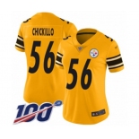 Women's Pittsburgh Steelers #56 Anthony Chickillo Limited Gold Inverted Legend 100th Season Football Jersey