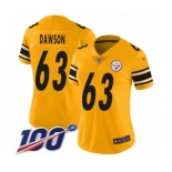 Women's Pittsburgh Steelers #63 Dermontti Dawson Limited Gold Inverted Legend 100th Season Football Jersey