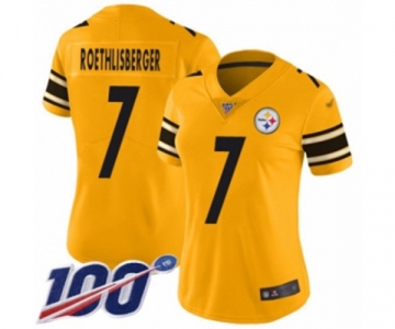 Women's Pittsburgh Steelers #7 Ben Roethlisberger Limited Gold Inverted Legend 100th Season Football Jersey