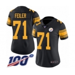 Women's Pittsburgh Steelers #71 Matt Feiler Limited Black Rush Vapor Untouchable 100th Season Football Jersey