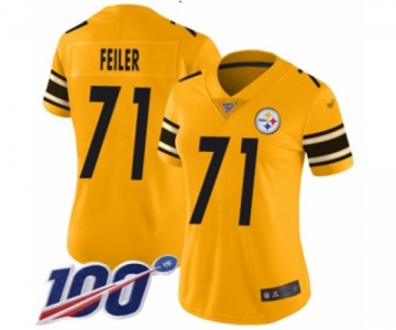 Women's Pittsburgh Steelers #71 Matt Feiler Limited Gold Inverted Legend 100th Season Football Jersey