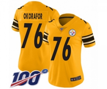 Women's Pittsburgh Steelers #76 Chukwuma Okorafor Limited Gold Inverted Legend 100th Season Football Jersey