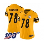 Women's Pittsburgh Steelers #78 Alejandro Villanueva Limited Gold Inverted Legend 100th Season Football Jersey