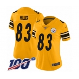 Women's Pittsburgh Steelers #83 Heath Miller Limited Gold Inverted Legend 100th Season Football Jersey