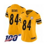 Women's Pittsburgh Steelers #84 Antonio Brown Limited Gold Inverted Legend 100th Season Football Jersey