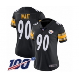 Women's Pittsburgh Steelers #90 T. J. Watt Black Team Color Vapor Untouchable Limited Player 100th Season Football Jersey