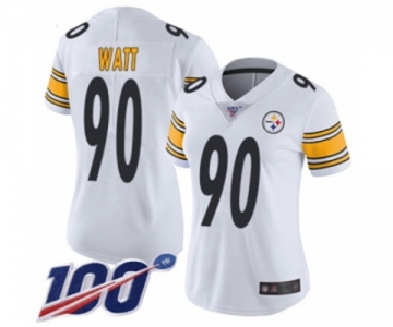 Women's Pittsburgh Steelers #90 T. J. Watt White Vapor Untouchable Limited Player 100th Season Football Jersey