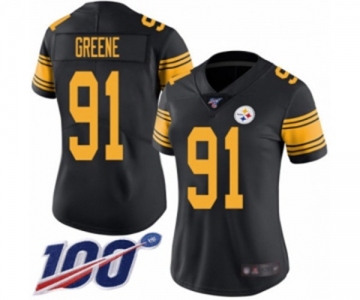 Women's Pittsburgh Steelers #91 Kevin Greene Limited Black Rush Vapor Untouchable 100th Season Football Jersey