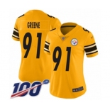 Women's Pittsburgh Steelers #91 Kevin Greene Limited Gold Inverted Legend 100th Season Football Jersey