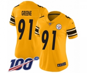 Women's Pittsburgh Steelers #91 Kevin Greene Limited Gold Inverted Legend 100th Season Football Jersey