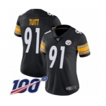 Women's Pittsburgh Steelers #91 Stephon Tuitt Black Team Color Vapor Untouchable Limited Player 100th Season Football Jersey