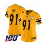 Women's Pittsburgh Steelers #91 Stephon Tuitt Limited Gold Inverted Legend 100th Season Football Jersey