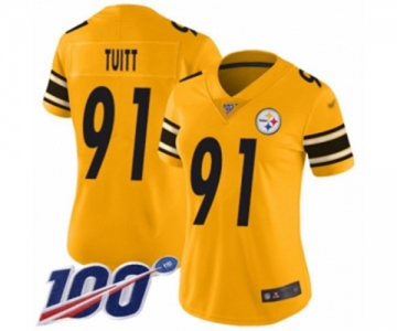 Women's Pittsburgh Steelers #91 Stephon Tuitt Limited Gold Inverted Legend 100th Season Football Jersey