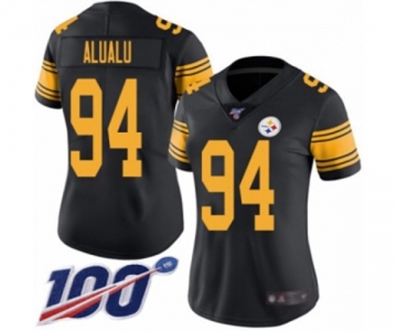 Women's Pittsburgh Steelers #94 Tyson Alualu Limited Black Rush Vapor Untouchable 100th Season Football Jersey