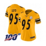 Women's Pittsburgh Steelers #95 Greg Lloyd Limited Gold Inverted Legend 100th Season Football Jersey