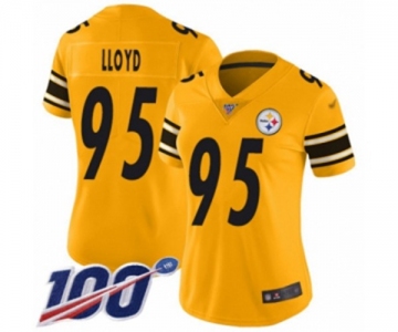 Women's Pittsburgh Steelers #95 Greg Lloyd Limited Gold Inverted Legend 100th Season Football Jersey