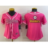 Women's Pittsburgh Steelers Pink Team Big Logo With Patch Cool Base Stitched Baseball Jersey