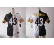 nike women nfl jerseys pittsburgh steelers #43 polamalu white-black[Elite split]