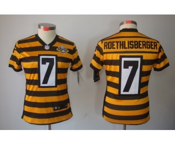 nike women pittsburgh steelers #7 roethlisberger throwback yellow-black[nike limited team 80 anniversary]