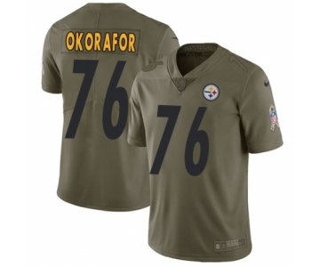 Youth Nike Pittsburgh Steelers #76 Chukwuma Okorafor Limited Olive 2017 Salute to Service NFL Jersey