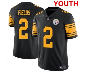 Youth Pittsburgh Steelers #2 Justin Fields Black Color Rush Limited Football Stitched Jersey