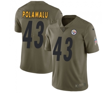 Youth Pittsburgh Steelers #43 Troy Polamalu Limited Olive 2017 Salute to Service Football Jersey