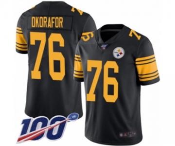 Youth Pittsburgh Steelers #76 Chukwuma Okorafor Limited Black Rush Vapor Untouchable 100th Season Football Jersey