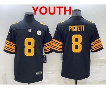 Youth Pittsburgh Steelers #8 Kenny Pickett Black Color Rush Stitched NFL Nike Limited Jersey