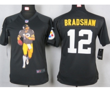 nike youth nfl jerseys pittsburgh steelers #12 bradshaw black[portrait fashion]